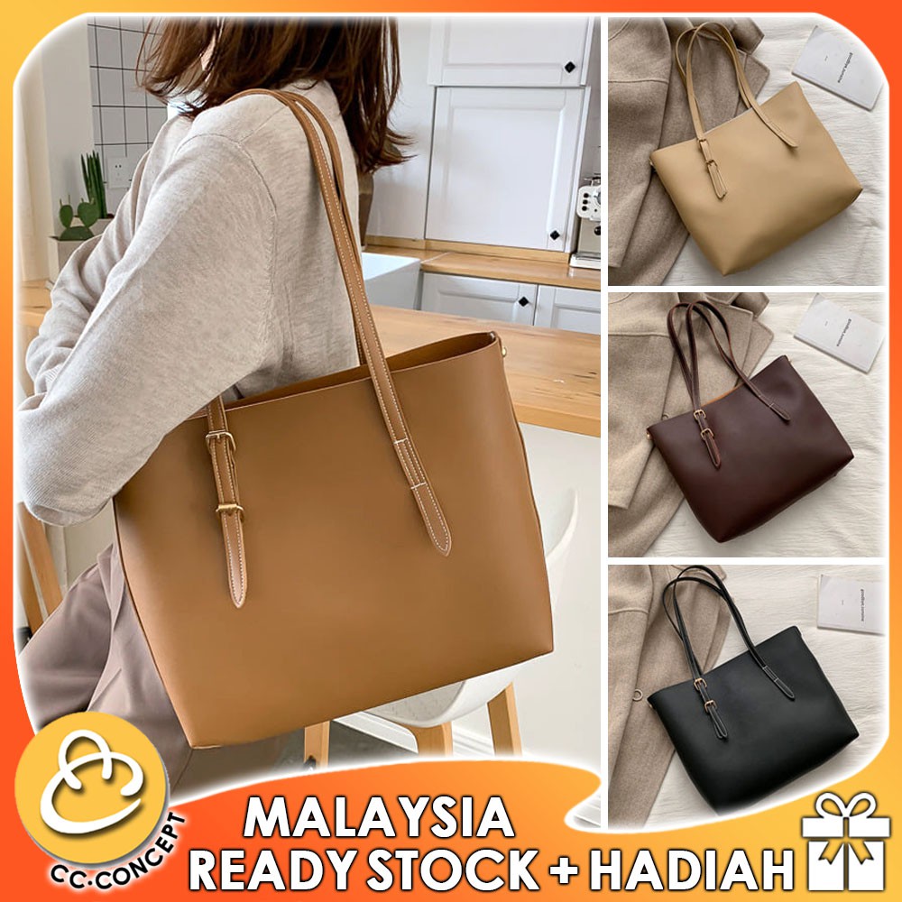 CC CONCEPT Women Tote Bag 2 in 1 Fashion PU Leather Handbag Lady Shoulder Bag Pouch Beg Tangan Wanita Shopee Malaysia