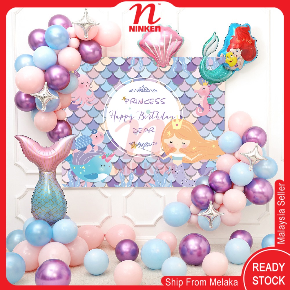 Mermaid Theme Birthday Party Decoration Balloons Set Princess Baby