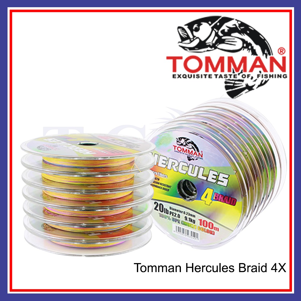100m (15lb-60lb) Tomman Line Hercules Braid 4X Fishing Line Tali Pancing  Benang