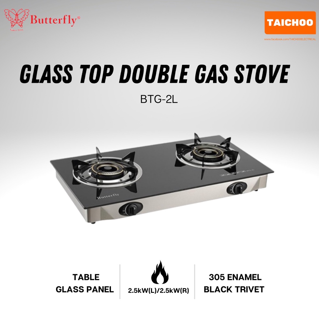 Butterfly Glass Top Double Gas Stove BTG-2L | Shopee Malaysia