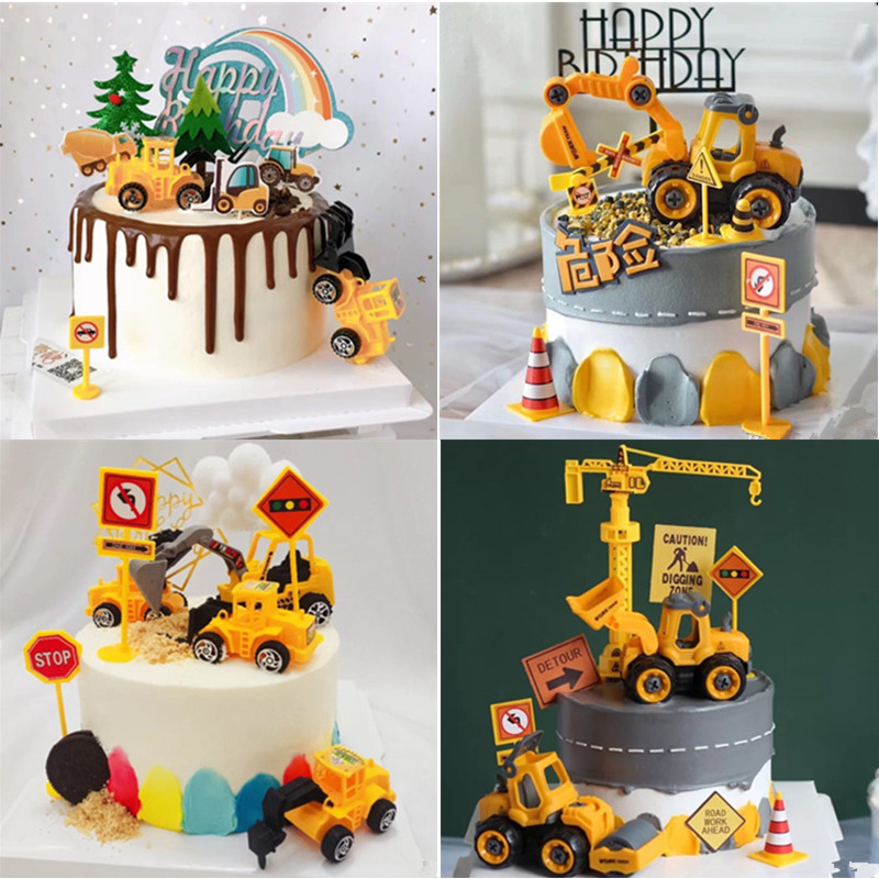 6 in 1 Engineering Construction Vehicles Truck Set crane car cake ...