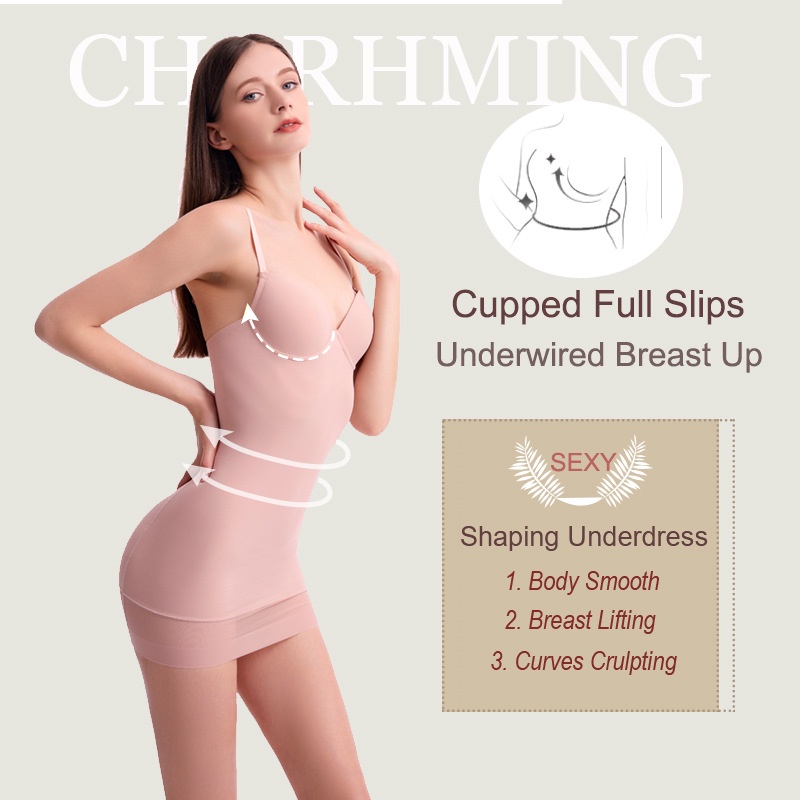 Women Full Slips Under Dresses Shapewear Lingerie Body Shaper with Built-in  Bra