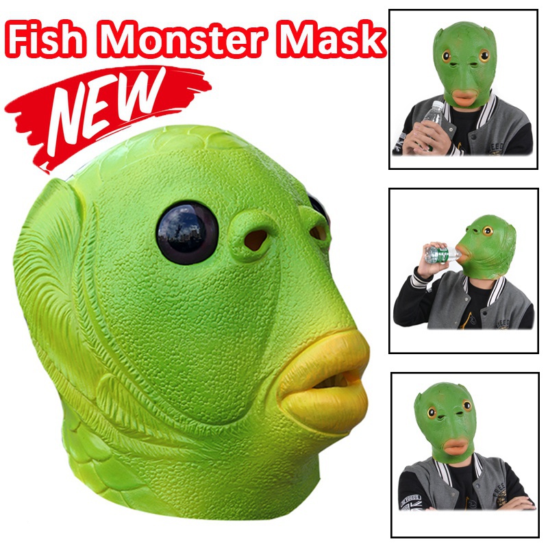 New Green Fish Head Mask Wacky Gifts Weird Fish Latex Headgear | Shopee ...