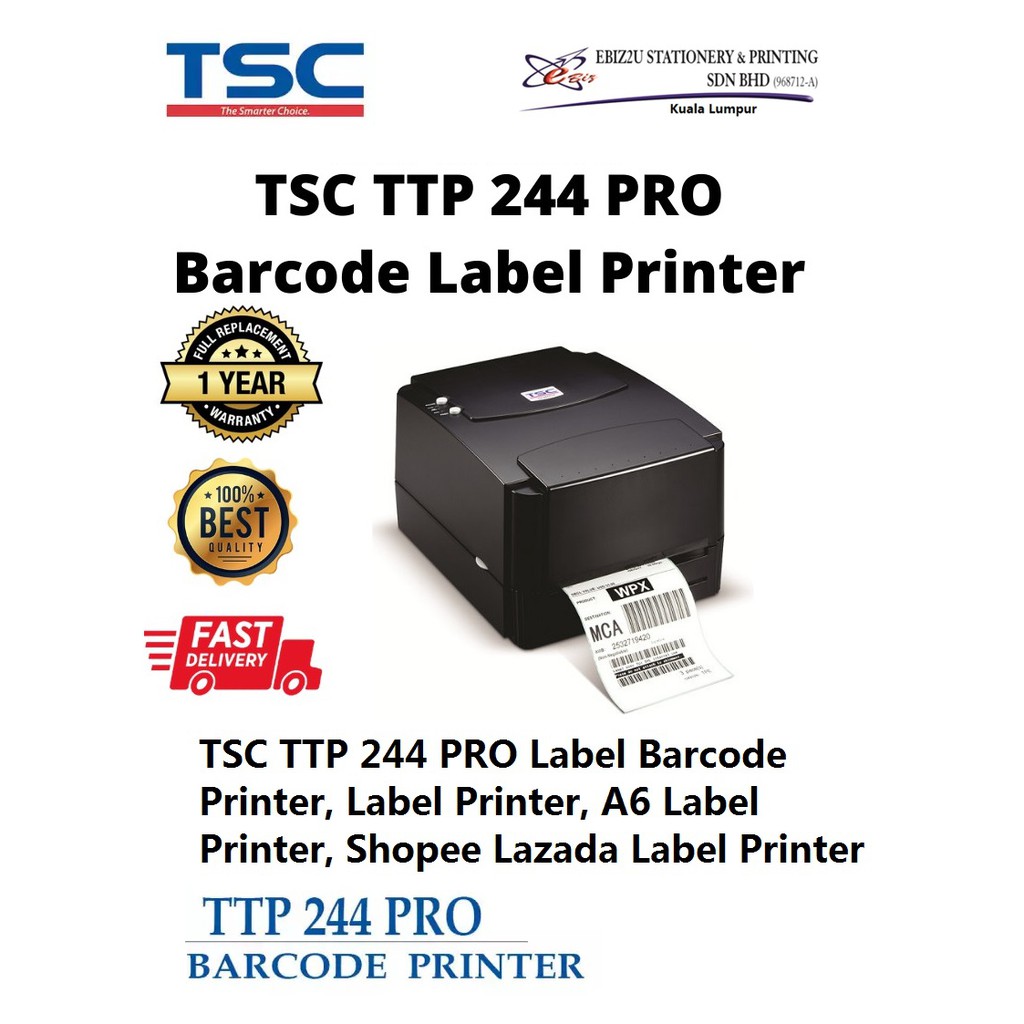 TSC TTP 244 PRO Label Barcode Printer, Label Printer, A6 Label Printer ...