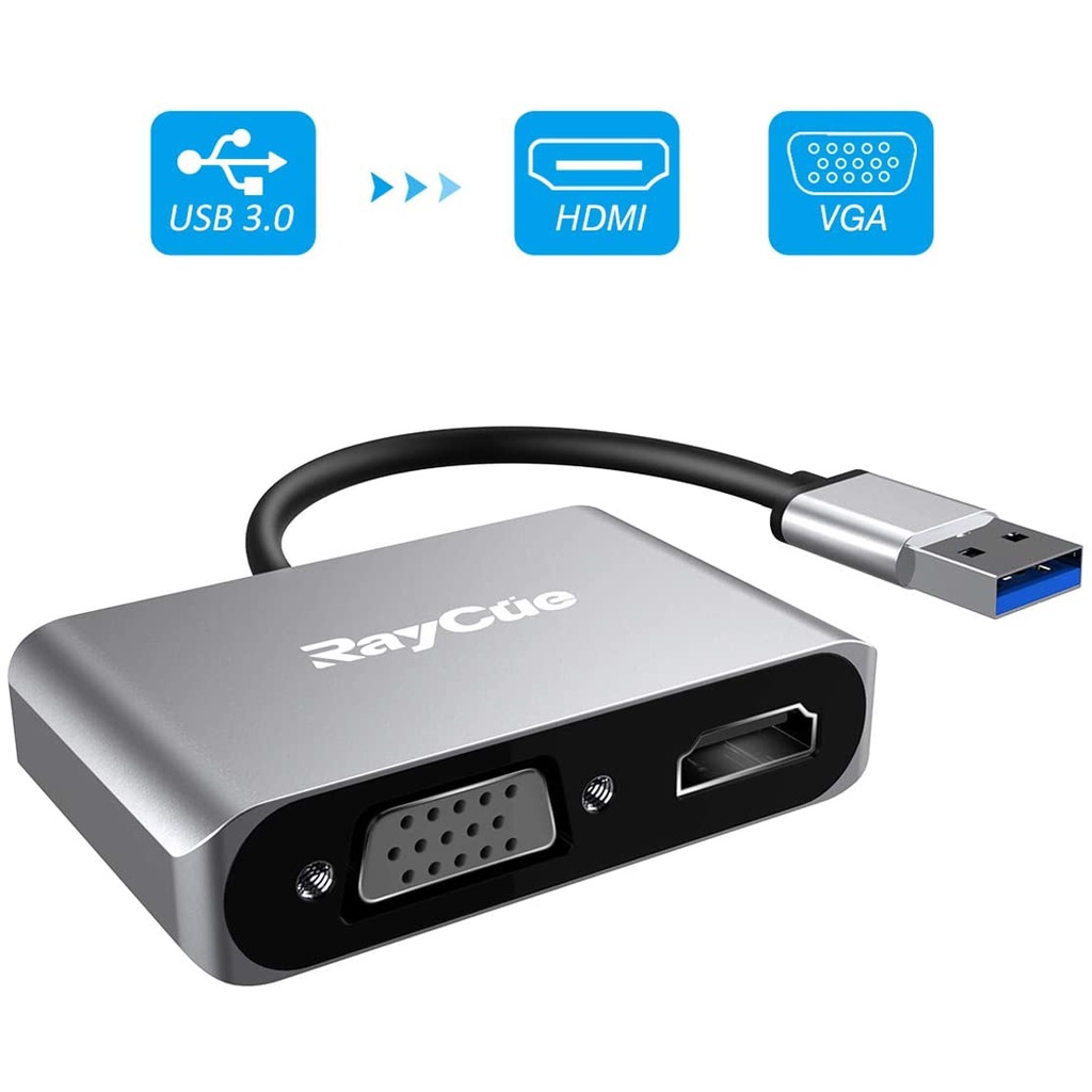 RayCue USB 3.0 to HDMI VGA Adapter, USB to HDMI VGA Sync Output, 1080P
