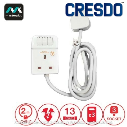 Masterplug Surge Protector 3 Gang 13Amp Switched Extension Lead 2M