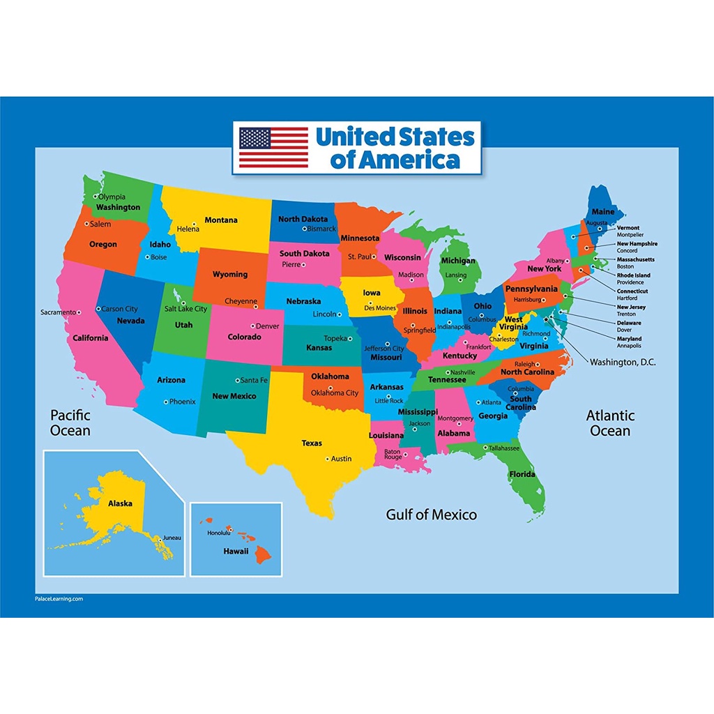 USA Map for Kids Laminated United States Wall Chart Map | Shopee Malaysia