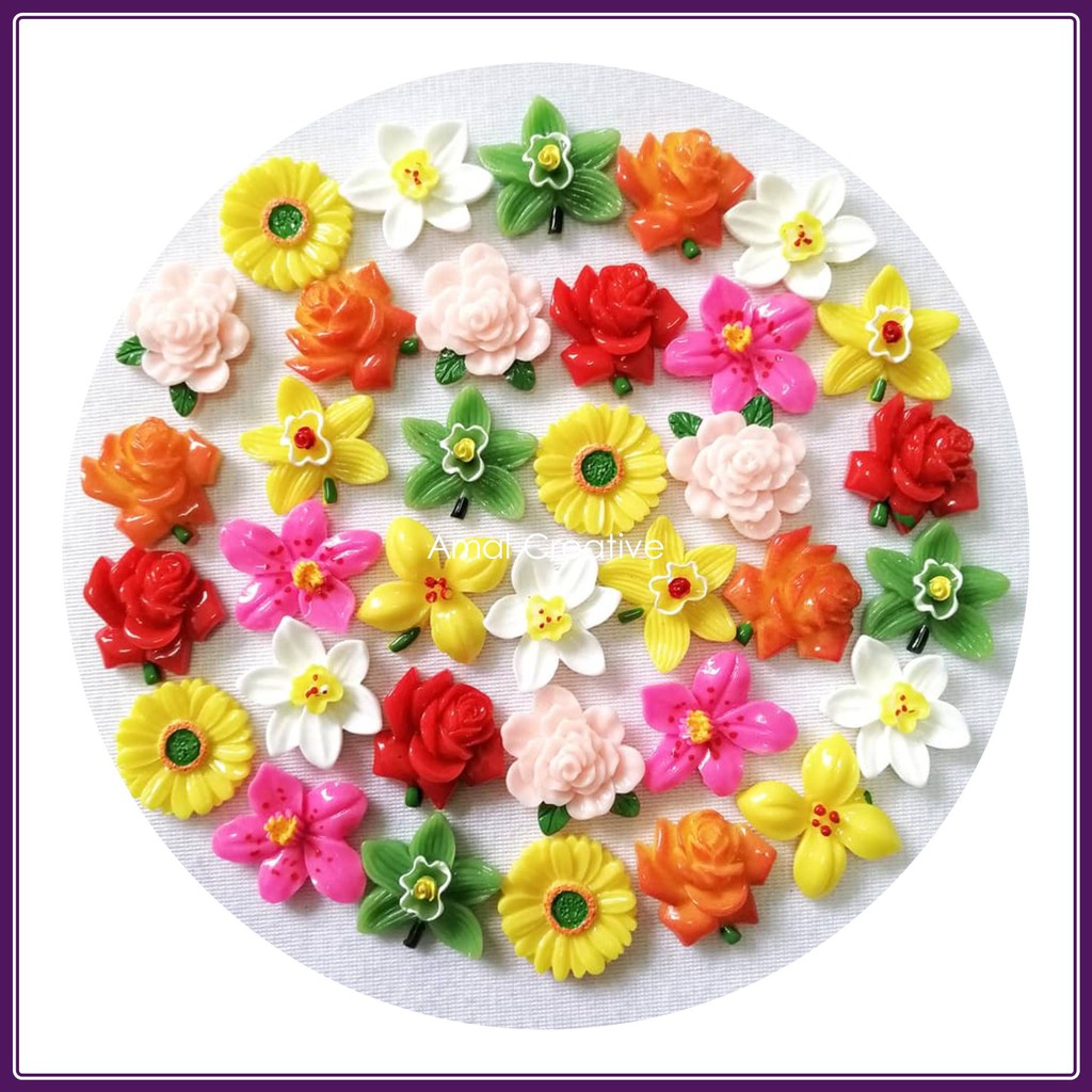 Flatback Resin Flower Variety - Resin Bunga Pelbagai Jenis | Shopee ...