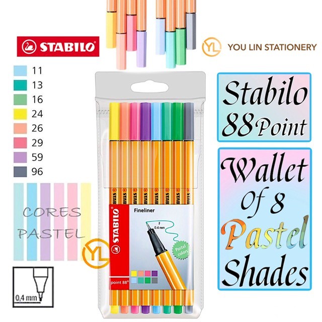 Stabilo Point 88 Fineliners, Pastel Colors Set of 8