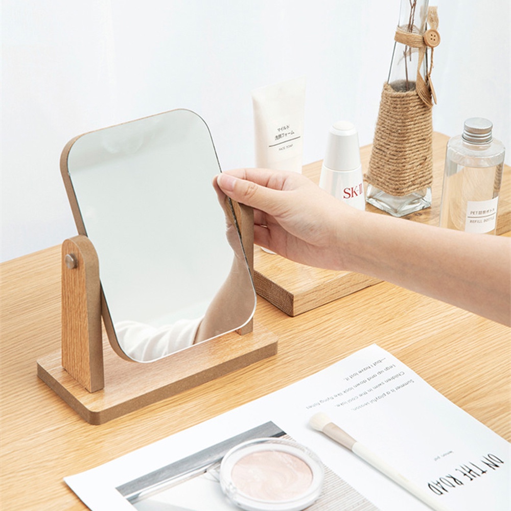 DC 360 Degree Rotating Face Mirror Minimalist Wooden Table Portable ...