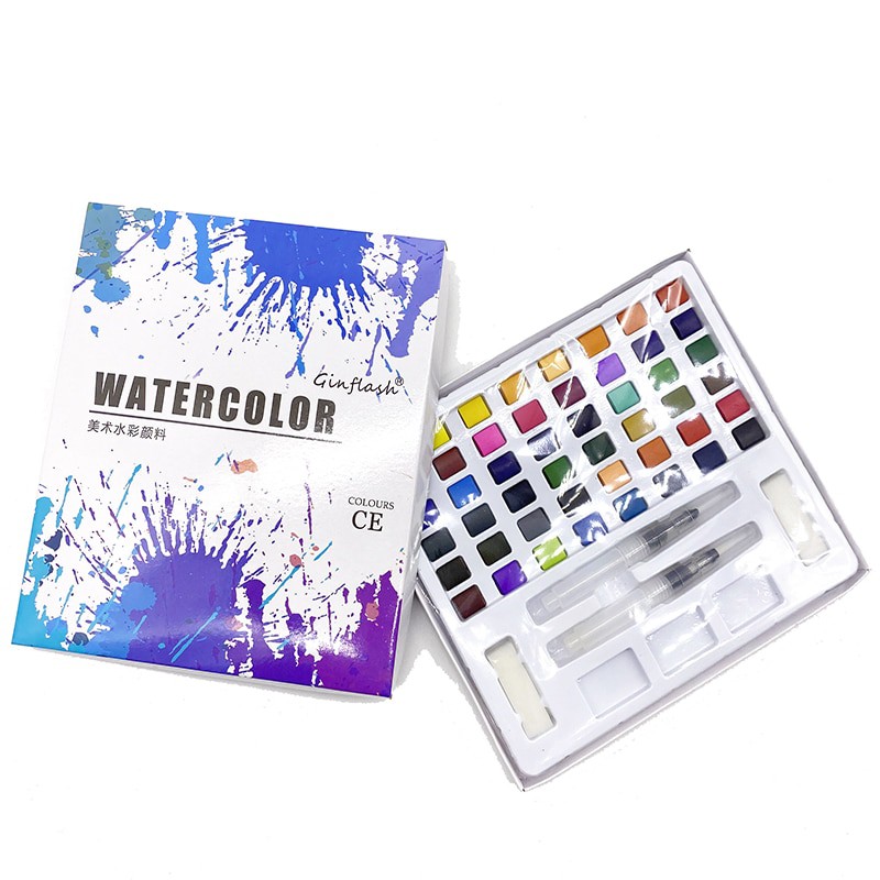 Ginflash 48colors Solid Pigment Watercolor Paints Set With Water Color ...