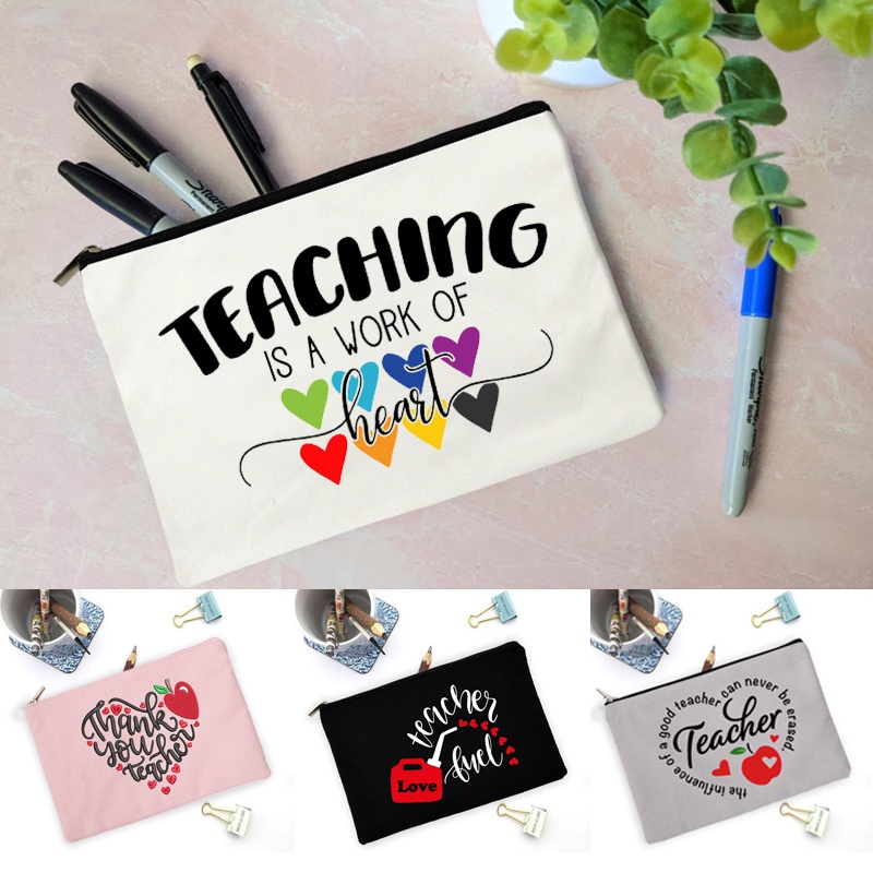 Teacher Life Print Canvas Pouch Pencil Cases Cosmetic Bag Travel ...