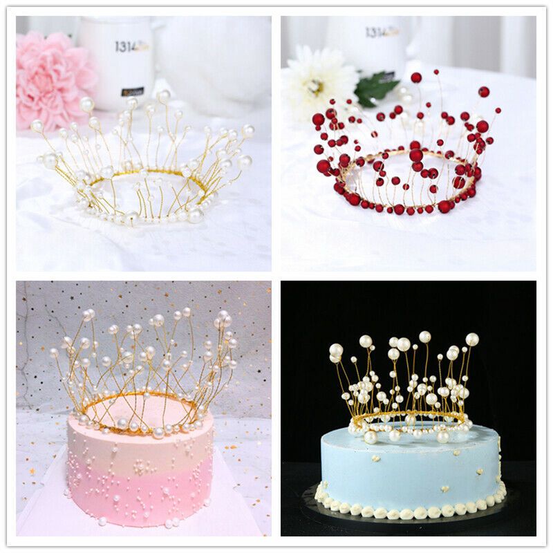 Crown-shaped Cake Topper with pearl accents, Cake decoration | Shopee ...