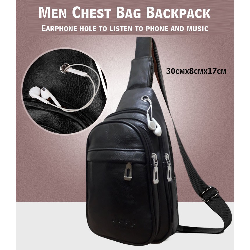 Men Chest Bag Sling Backpack Crossbody Bag Earphone hole Jeep Buluo ...