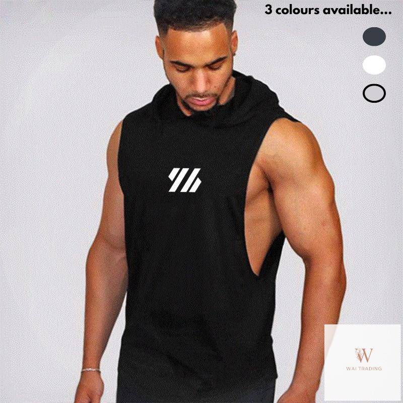 Mens Singlet Hoodie Quick Dry Sleeveless Hoodies Casual Sports Pullover Gym  Fitness Tank Top Workout Singlets 健身服健身背心