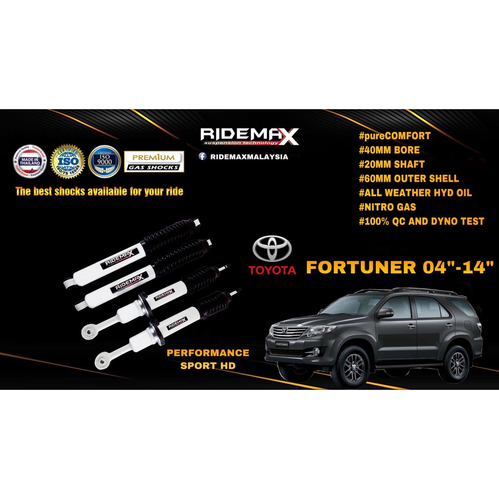 TOYOTA FORTUNER 2005-2014 / RIDEMAX HD TWIN TUBE GAS SHOCK | Shopee ...