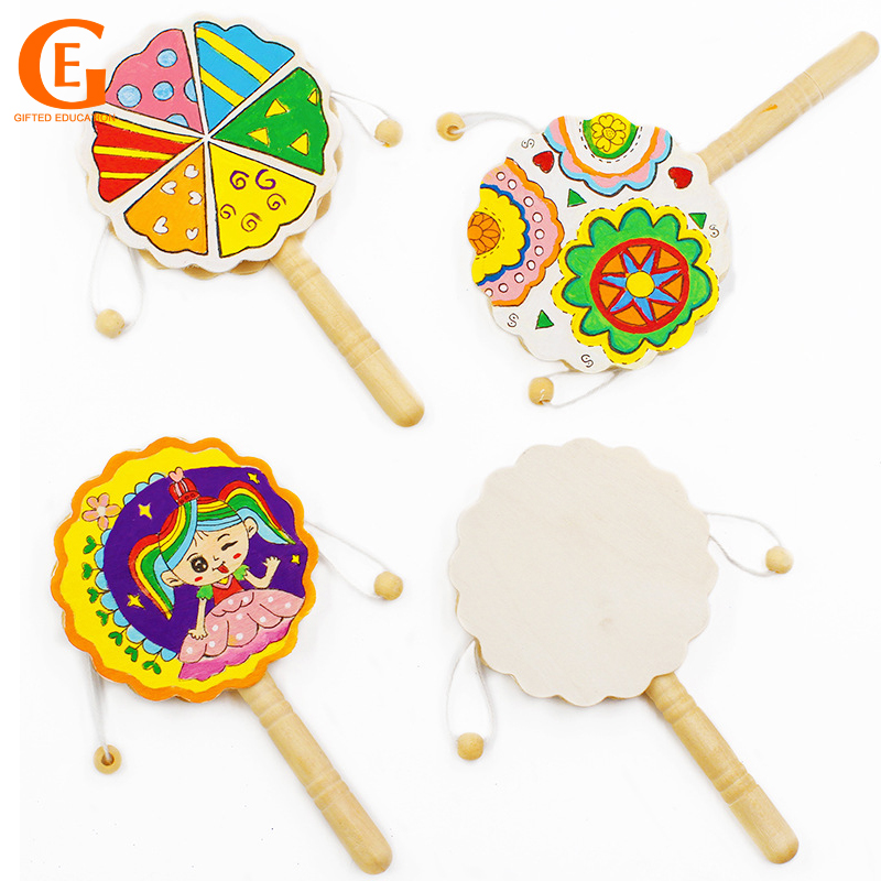 DIY Children Graffiti Rattle Toy Wooden Drum Kindergarten Painting ...