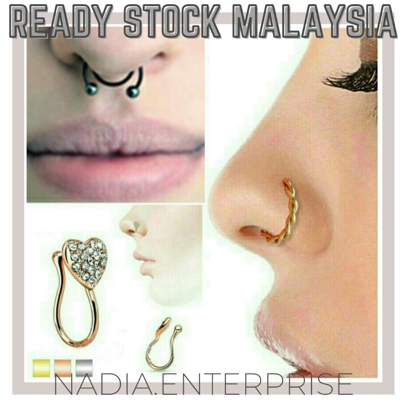 🇲🇾 1pcs SUBANG TANPA TINDIK Heart Fake Nose Ring Septum Piercing Nose ...