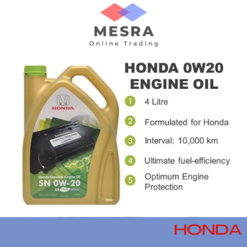 HONDA 0W20 ENGINE OIL 4L MINYAK HITAM FULLY SYNTHETIC 0W20 MINYAK