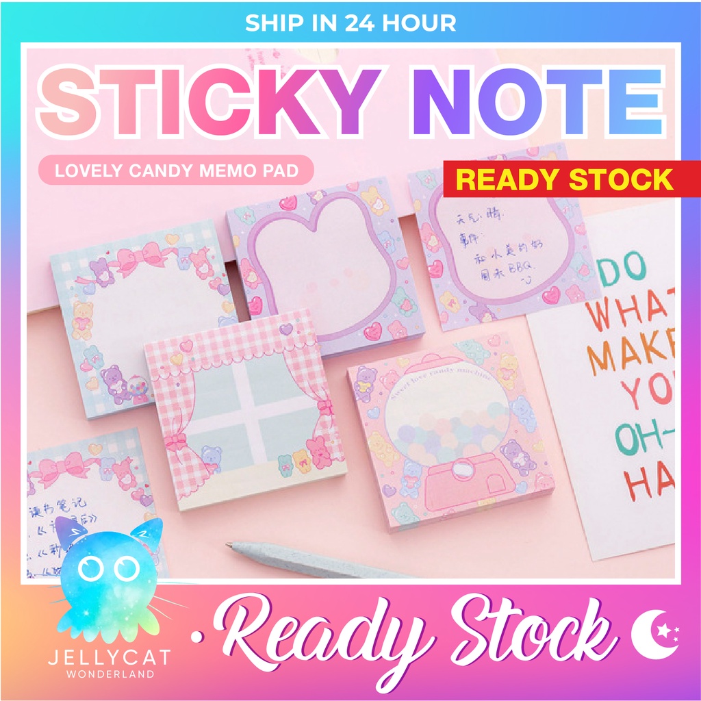 80 Sheets 🍬🍭 Love Candy Pastel Sticky Note Memo Pad 🐰 Memo Paper Sticky ...