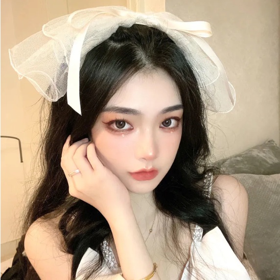 Tudung kepala busur Korea bersaiz besar fairy sweet lace mesh streamer ...