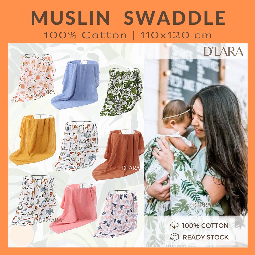 D'LARA Baby Cotton Muslin Swaddle Towel Kain Lampin Bendung Bayi Double