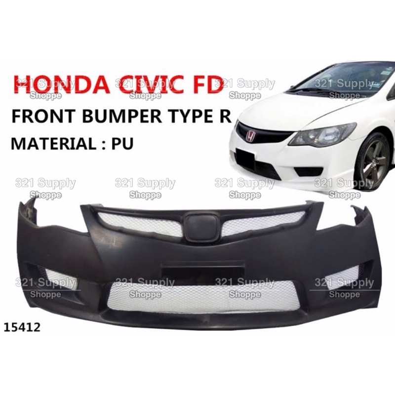 Honda Civic Fd Front Bumper Type R Rear Side Skirt Pu Plastik Body Kit Depan