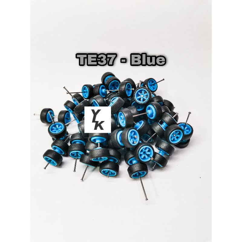 1/64 tayar getah rim - 10set of TE37 blue slim type (oem) rubber wheels ...