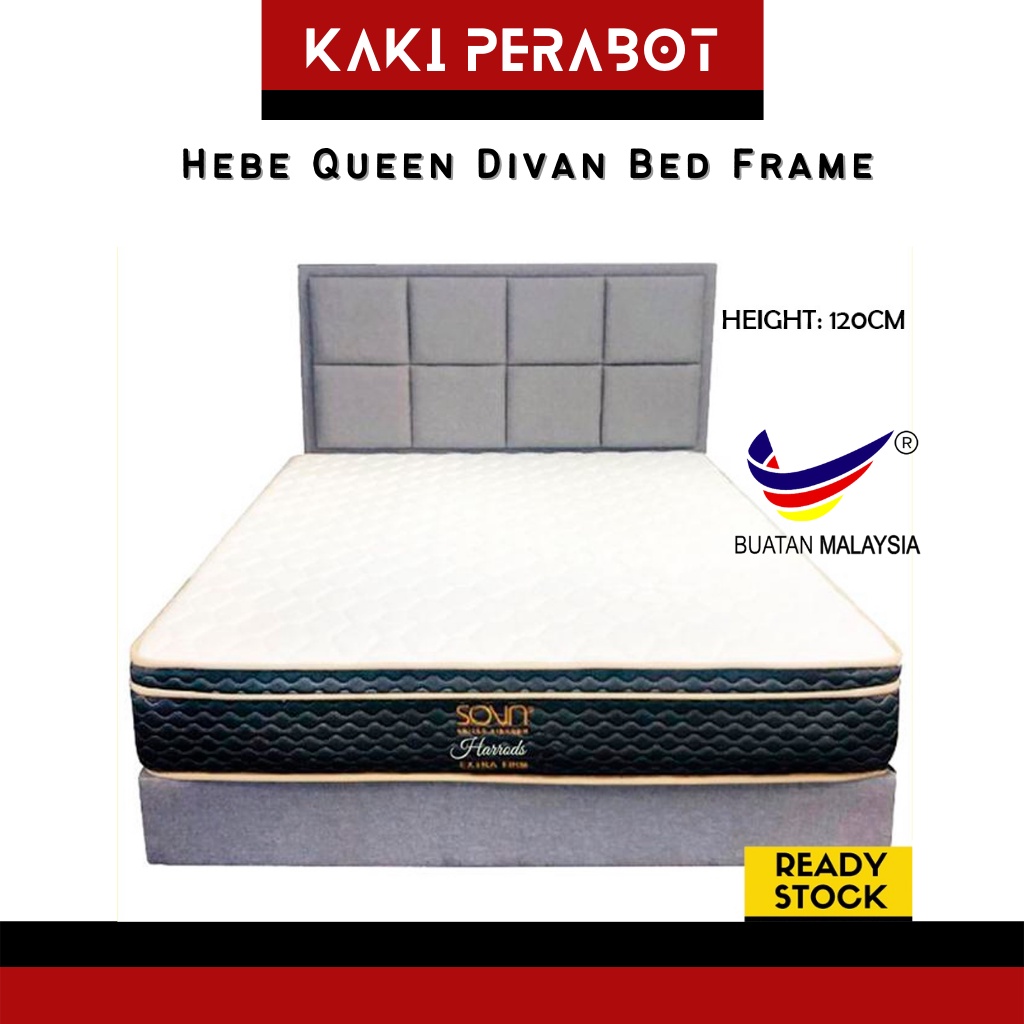KP HEBE Queen Size Divan Bed/ Queen Divan/ 4FT Height Headboard/ Extra