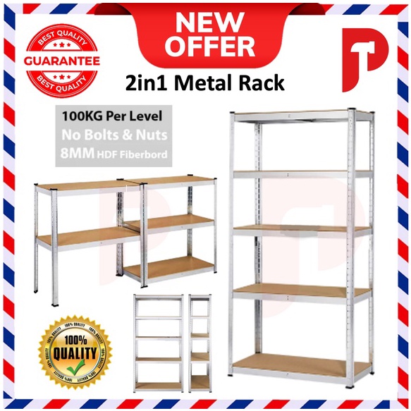 Multipurpose 5 Tiers Heavy Duty 2 in 1 Rack 🔥 Ready Stocks 🔥 Easy Wood ...