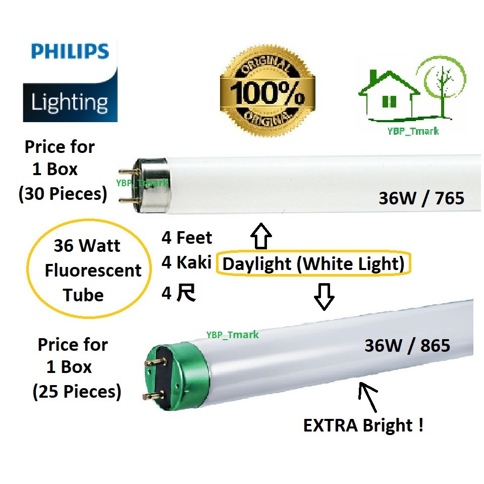 Philips 4 Feet Fluorescent Tube 36W [36W/765 (30 Pieces) Or 36W/865 (25 ...