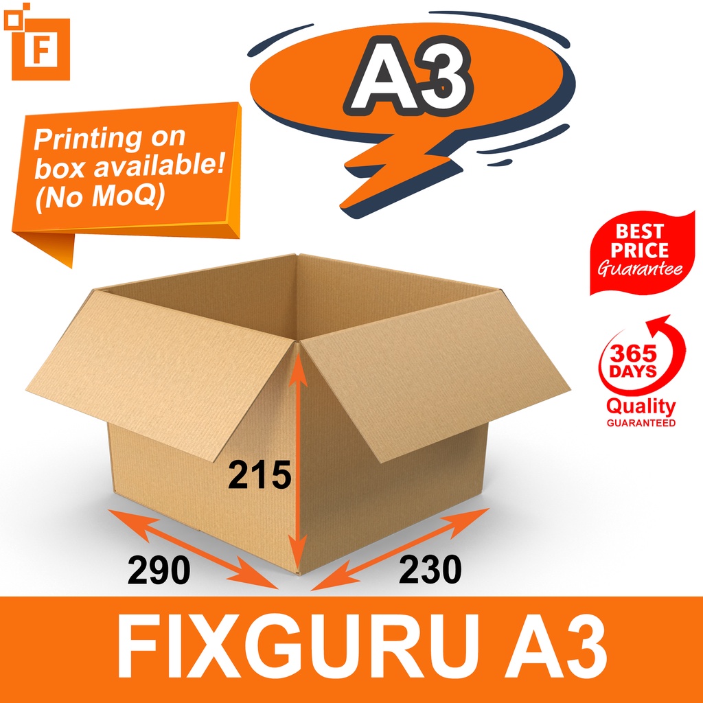 Fixguru A3 Carton box 29 X 23 X 21.5cm. Small Medium Boxes. Moving