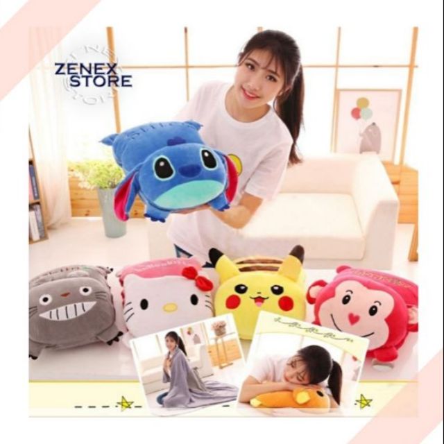 2 In 1 Cushion Pillow Cartoon Blanket Ready Stock soft Cartoon