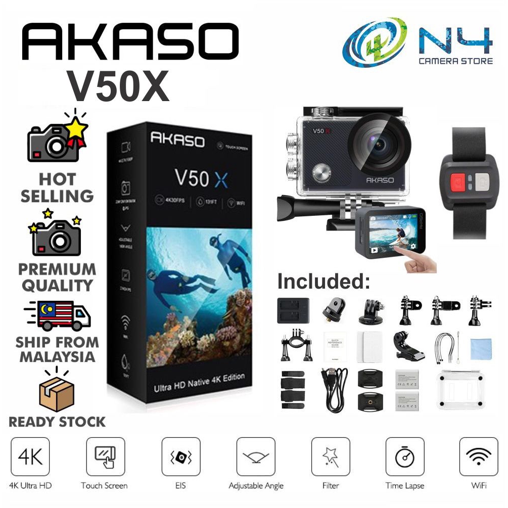 Akaso V50X / V50 X Action Camera Waterproof Cam 4K HD EIS WIFI Remote