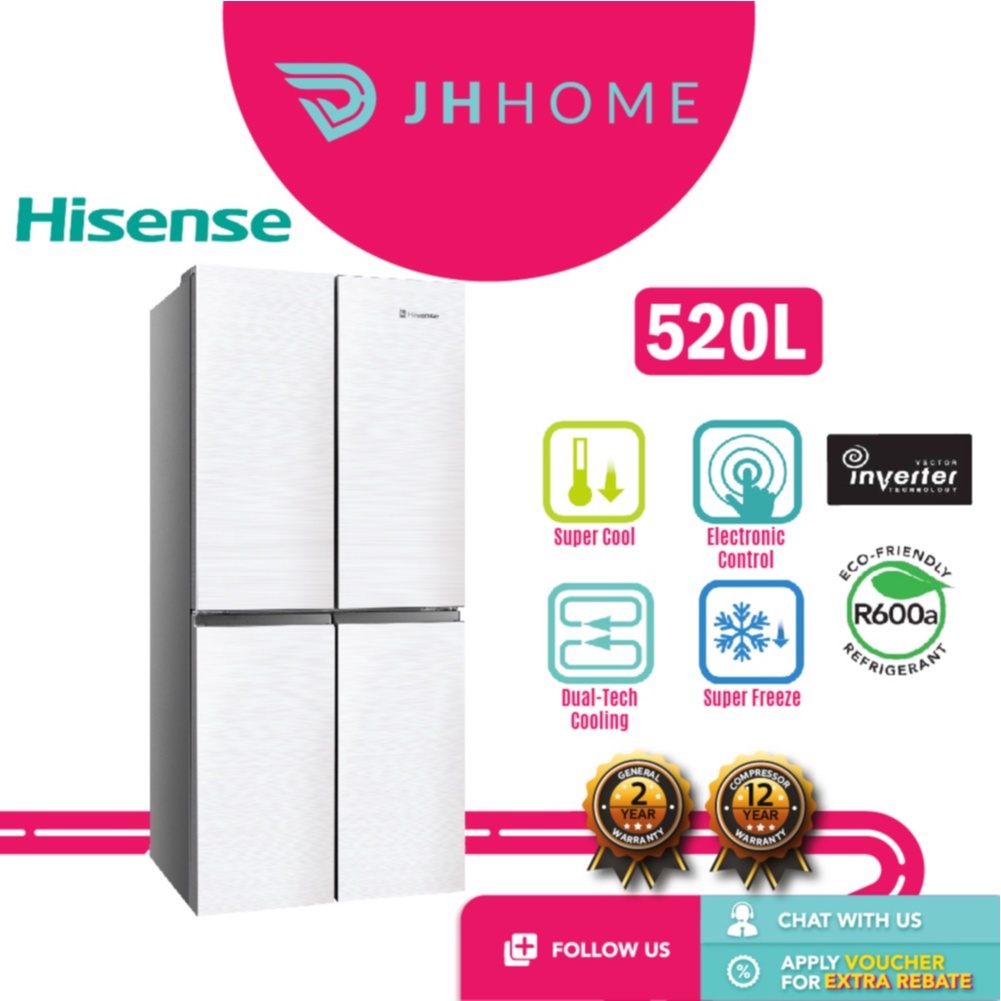 Hisense 520L Inverter 4 Door Refrigerator RQ568N4AWU Fridge Peti