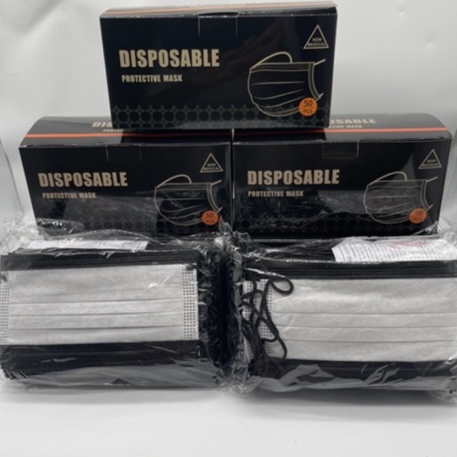Mask Hitam (With Box) Ready Stock Black Colour 3 Layer Protective Face ...