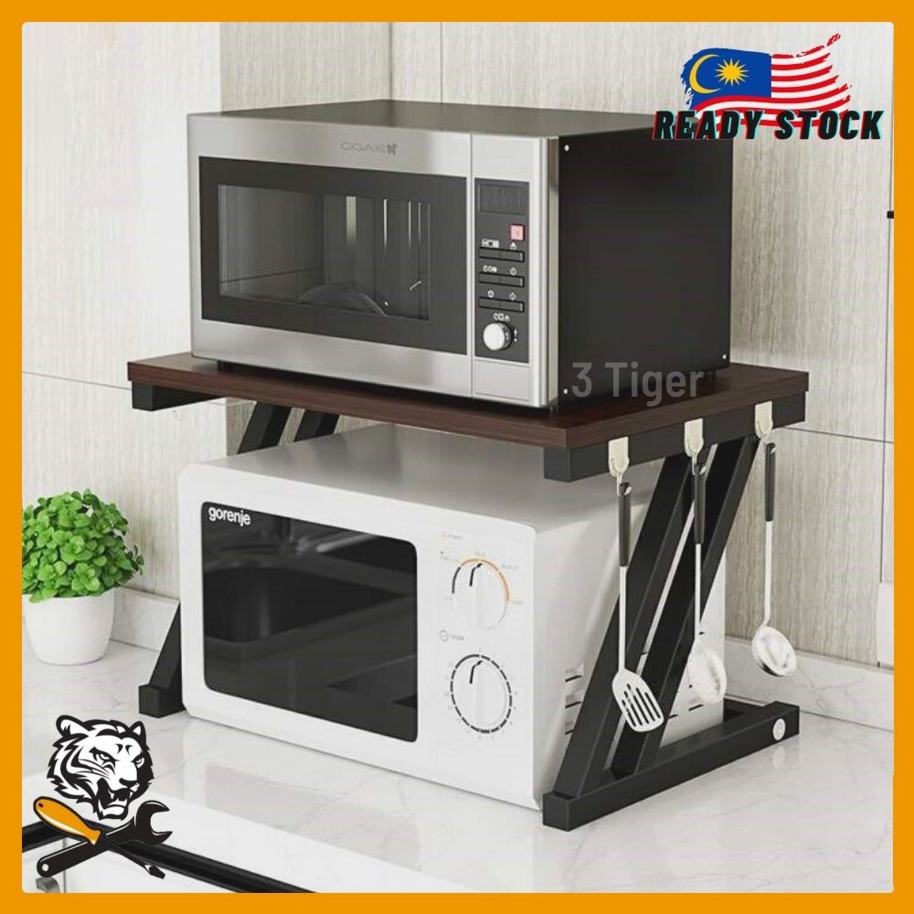 Almari Dapur Kitchen Wooden Rack Storage Organizer Shelf Oven Microwave