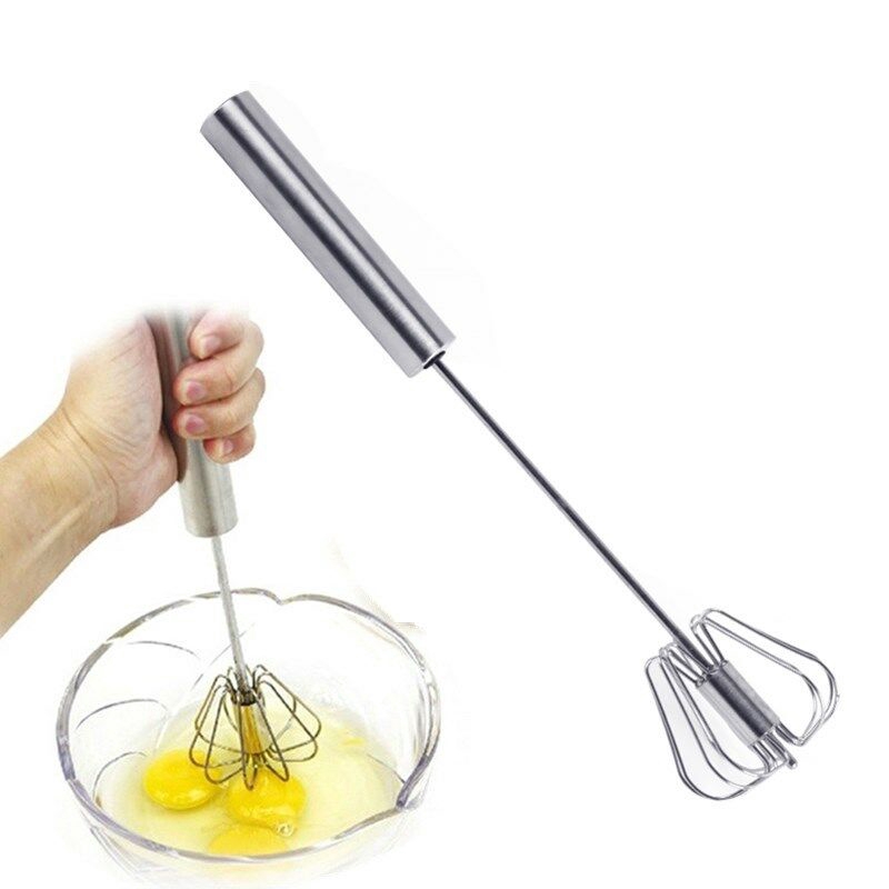Stainless Steel Press Hand Auto Rotating Whisk Push Whip Wire Mixer Egg ...