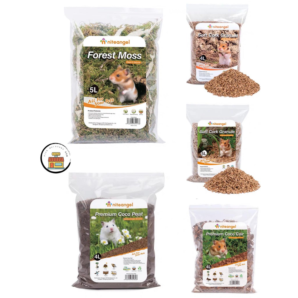 NITEANGEL Coco Peat, Coco Coir, Forest Moss, Soft Cork Granule Hamster Bedding/ 艾特 干椰土, 混合椰粒, 干