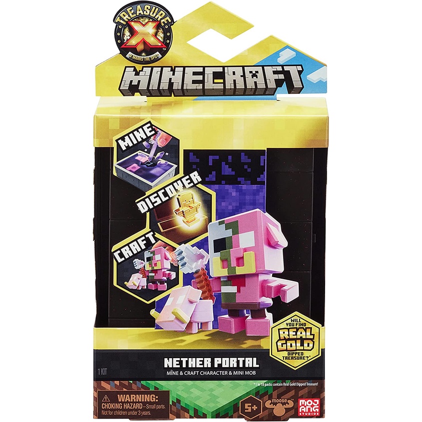 Treasure X Minecraft Nether Portal Mine & Craft Set - Includes Character, Mini Mob & Real Gold Treasure (Assorted)