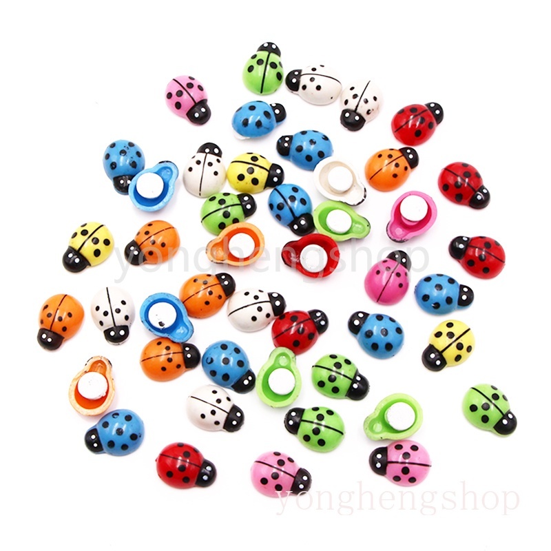 100pcs/set 3D Mini Wooden Mixed Color Ladybug Sticker Cute Ladybird ...