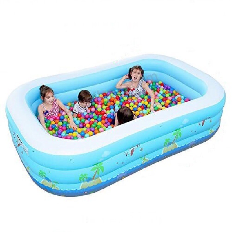 Kids 3 Rings Inflatable Swimming Pool (150cm x 100cm x 50cm) | Shopee ...