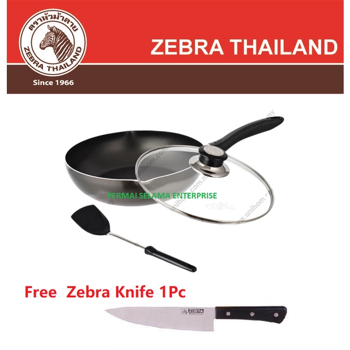 Zebra Thailand 28cm Gemini Non Stick Wok Pan W Glass Lid Turner   6d9537fef98f26c11d65fcac9c232671