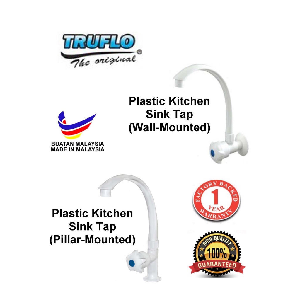 TRUFLO Plastic Kitchen Sink Tap WallMounted/PillarMounted (White