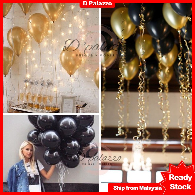 12’ inch 3.2g Thicken Gold Balloon / Black Color Balloon Pearl Latex 10 ...