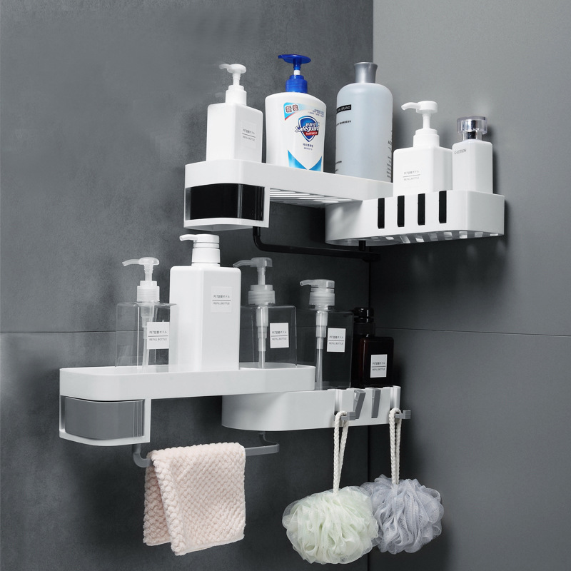 Multifunctional Plastic Bathroom Suction Storage Shelf With Double