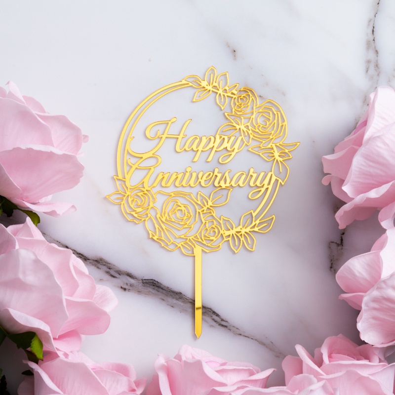 Happy Anniversary Cake Topper Acrylic Cake Decoration For Anniversary