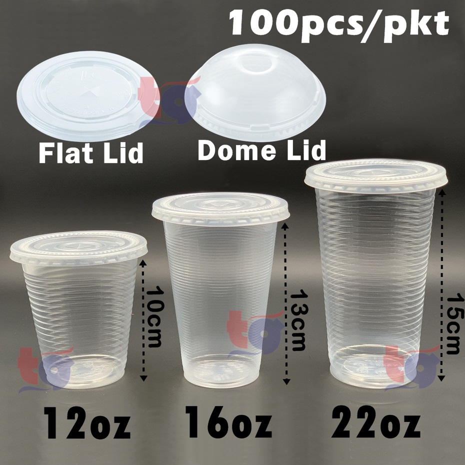 Ec 12oz16oz22oz Pp Clear Cup With Lid 100sets Cawan Plastik And Penutup Cawan Drinking 2975