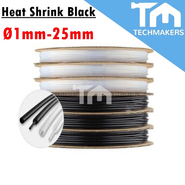 BLACK 1 Meter Heat Shrink Heatshrink Tube Sleeve Sleeving Ø 1/2/3/4/5/6/7/8/10/12/14/15/16/18/20/22/25mm mm TechMakers