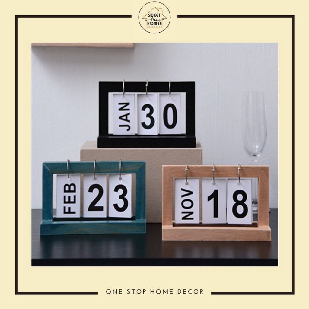 Cute Wooden Calendar Desk Table Decoration with Date and Month Display ...